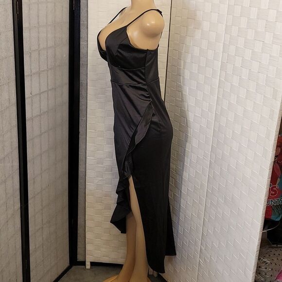 BRAND NEW E.L.H STUDIO HIGH LOW RUFFLE HEM SATIN DRESS - Picture 9 of 15